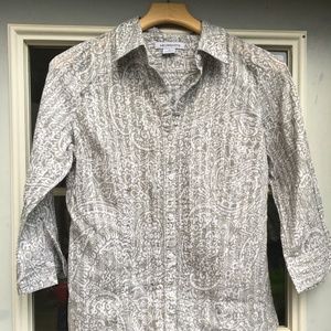Liz Claiborne Grey Paisley Button Down Shirt Sz S